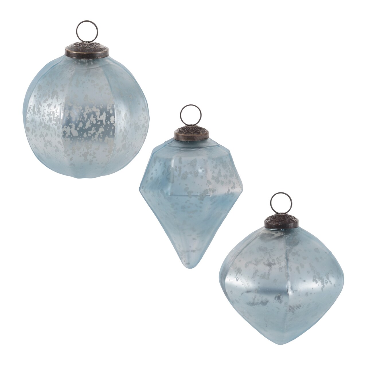 Melrose Geometric Glass Christmas Ornaments - 4" - Blue - 6ct